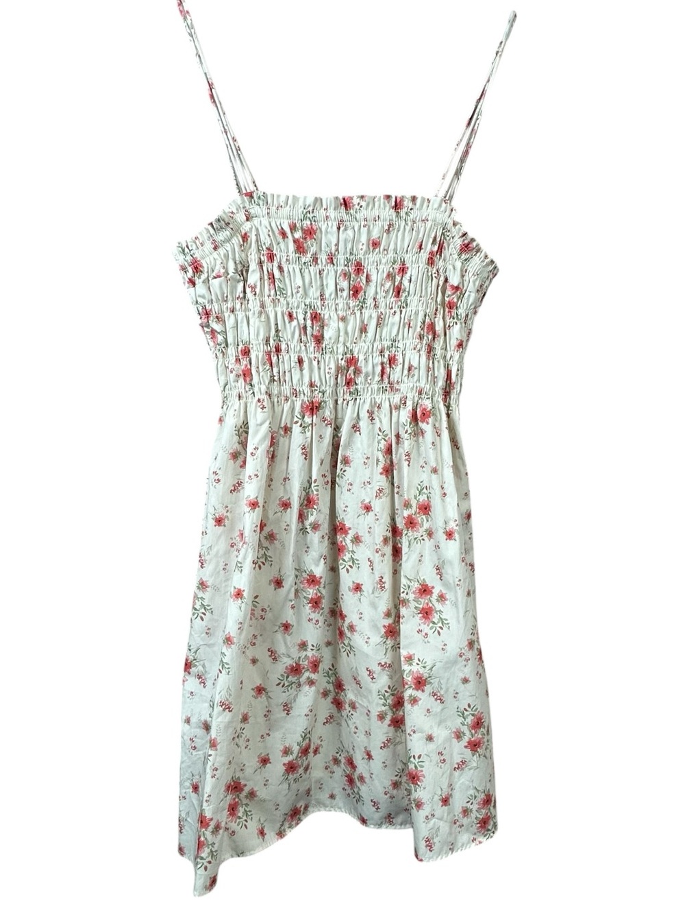 H&M Divided White Smocked Bodice Floral Cotton Dress Women Sz L Nwt